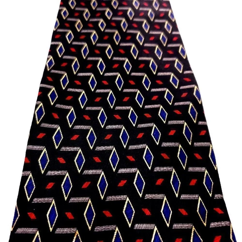 Ferrell Reed Nordstrom‎ Silk Tie Black Red Blue Geometric USA Wide